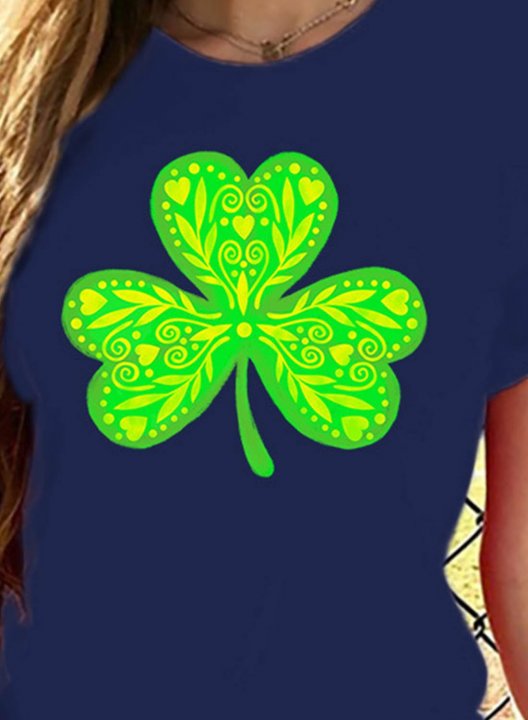 Women's St Patrick's Day T-shirts Shamrock Print Short Sleeve Round Neck Daily T-shirt