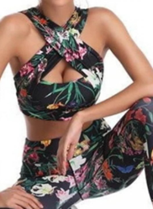 Women's Sports Sets Multicolor Floral Sleeveless Casual Daily Two-piece Sports Sets