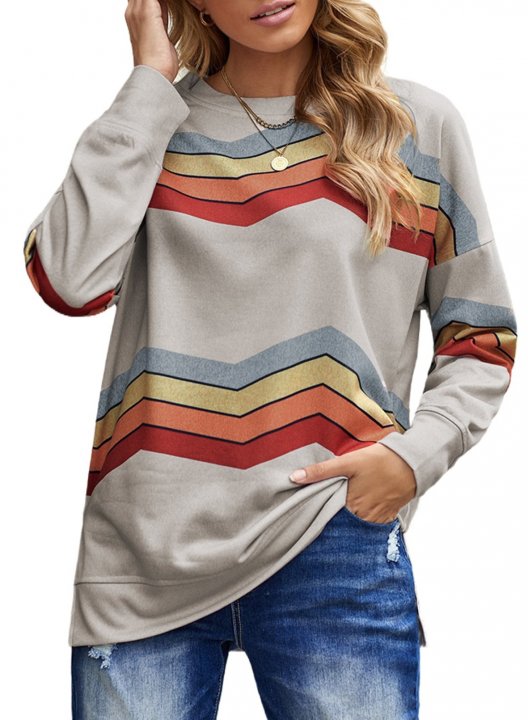 Striped Long Sleeve Round Neck Sweatshirt