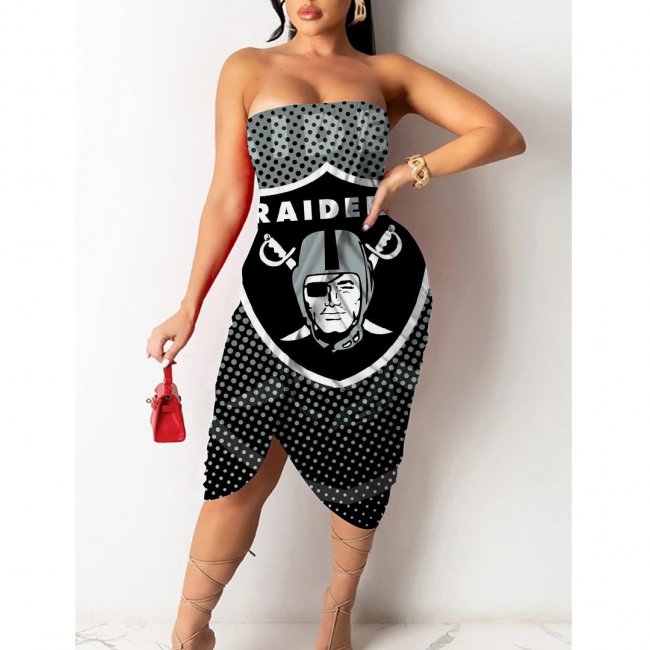 Las Vegas Raiders Printed Irregular Bandeau Midi Dress