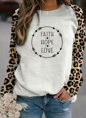 Women's Pullovers Leopard Letter Color Block Round Neck Long Sleeve Casual Pullovers