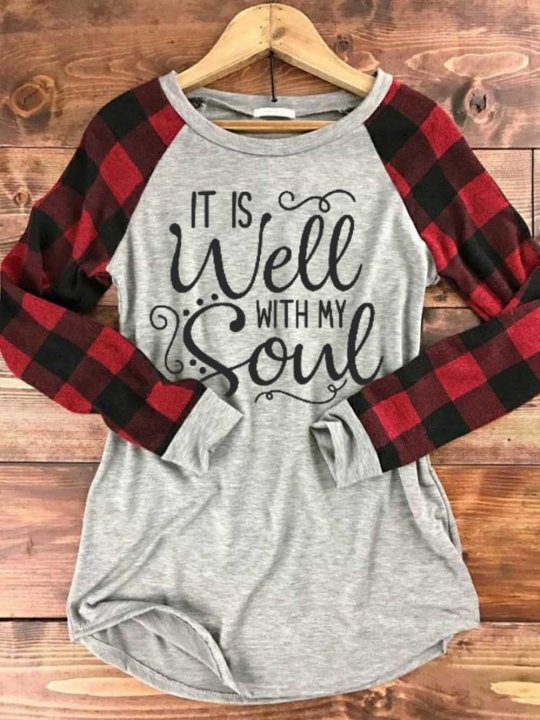 Women's It Is Well With My Soul Plaid Sleeve Shirt