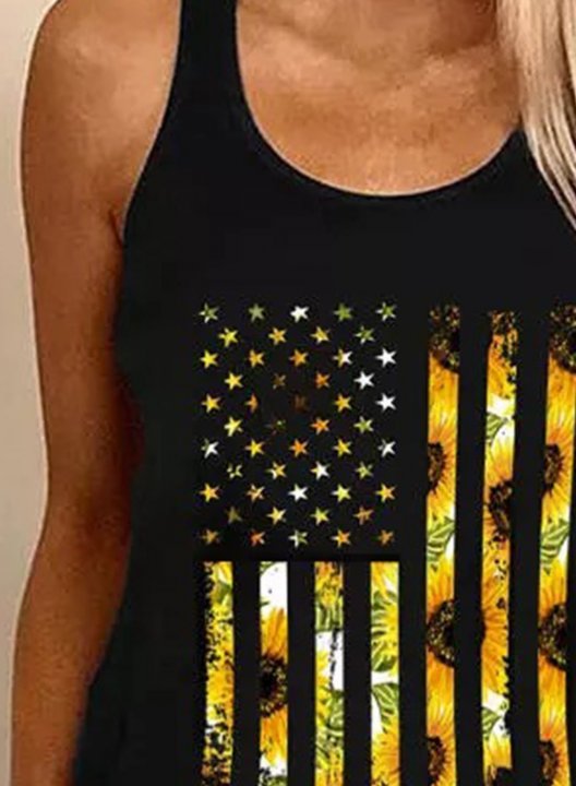 Women's Sunflower American Flag Tank Tops