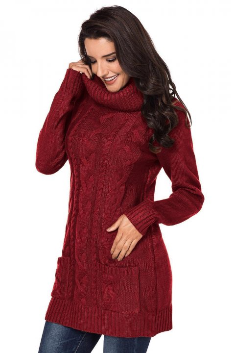 Women's Sweater Dresses Cowl Neck Cable Knit Pocketed Mini Sweater Dresses