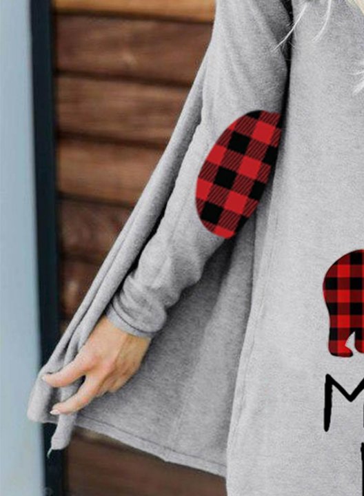 Woman Mommy Bear Print Cardigan Plaid Daily V Neck Cardigan