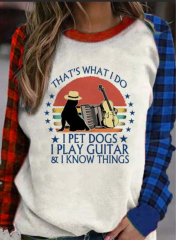 Women's Sweatshirts Plaid Letter That's what I do I pet Dogs I Play Drums& I know Things Casual Daily Sweatshirts
