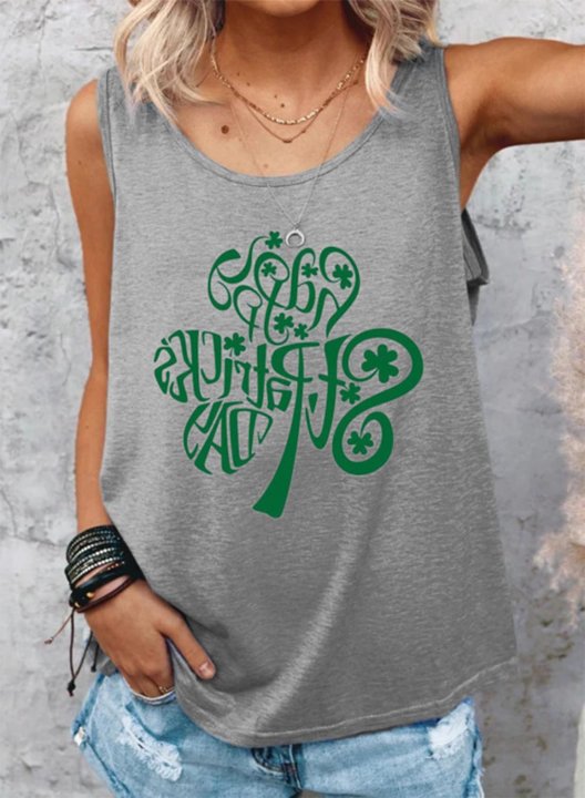 Women's Tank Tops Casual Solid Letter Summer Sleeveless Round Neck Tops