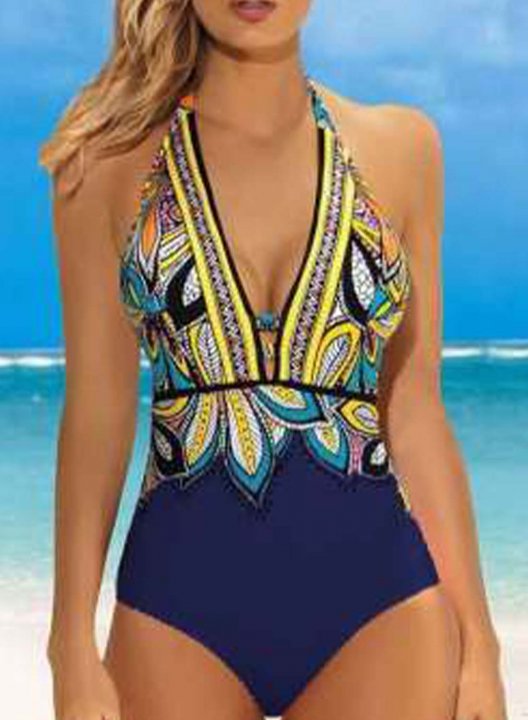 Women's One Piece Swimwear Floral V Neck Vacation Boho One-Piece Swimsuits One-Piece Bathing Suits