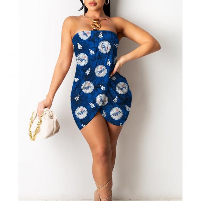 Los Angeles Dodgers Printed Irregular Bandeau Midi Dress