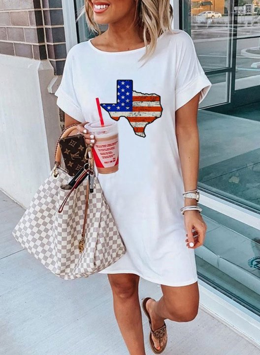 Women's Mini Dresses American Flag Short Sleeve Round Neck Shift Casual Mini Dress