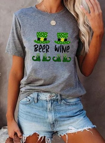 Women's St Patricks Day Printed T-shirts Festival Short Sleeve Round Neck Daily T-shirt