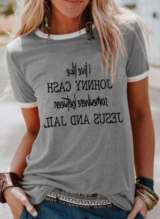 Women's T-shirts Solid Letter Print Rock Short Sleeve Round Neck Stylish T-shirt