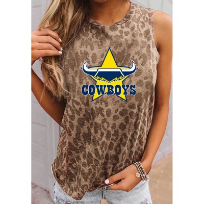 Round Neck Sleeveless Leopard Print Jean T-Shirt