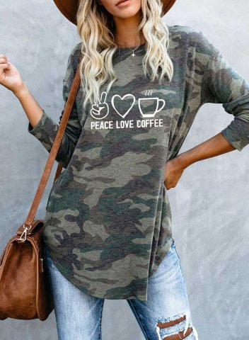 Women's Tunic Tops Camouflage Letter Heart-shaped Round Neck Long Sleeve Daily Tunics