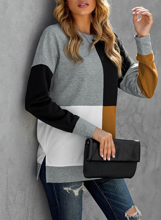 Color Block Round Neck Long Sleeves Sweatshirt