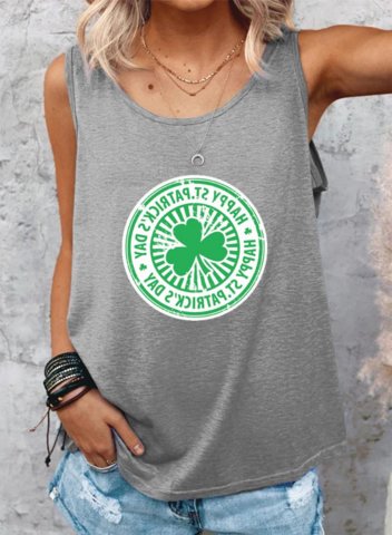 Women's Happy St Patrick's Day Print Tank Tops Casual Solid Summer Sleeveless Round Neck Tops