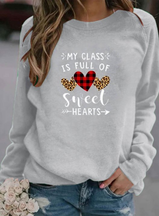 Women's Sweatshirts Letter Heart-shaped Long Sleeve Round Neck Casual Sweatshirt