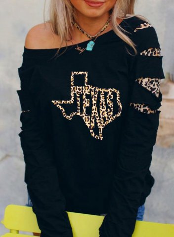 Women's Texas independence day Sweatshirt Leopard Long Sleeve Asymmetrical Cold Shoulder Daily Sweatshirt