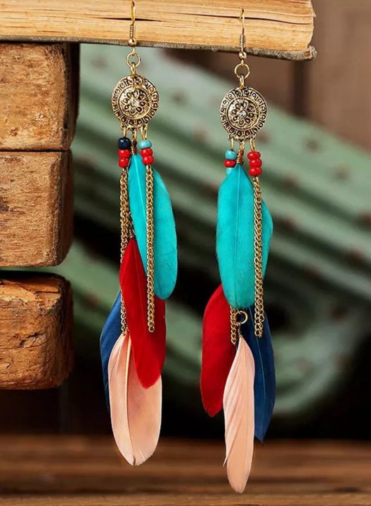 Women's Earrings Chain Tassel Feather Long Earrings