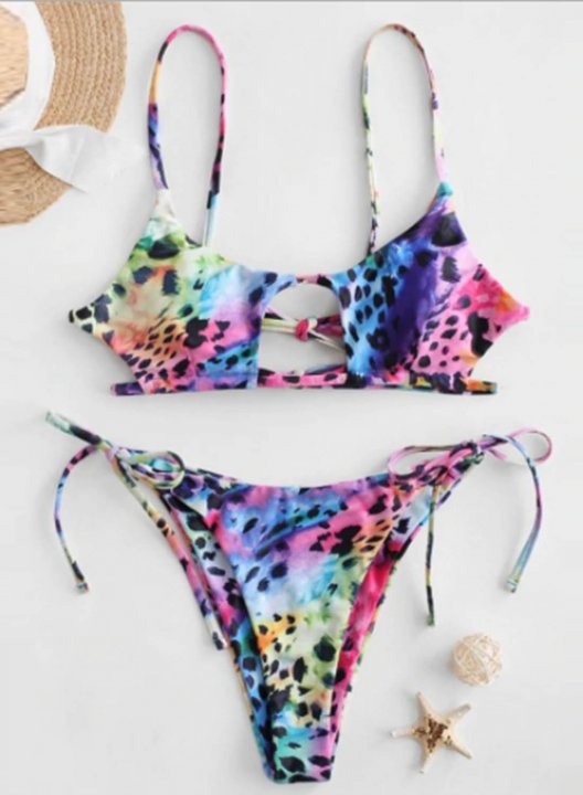 Women's Bikinis Leopard Low Rise Sleeveless Adjustable U Neck Vacation Beach Bikini Sets
