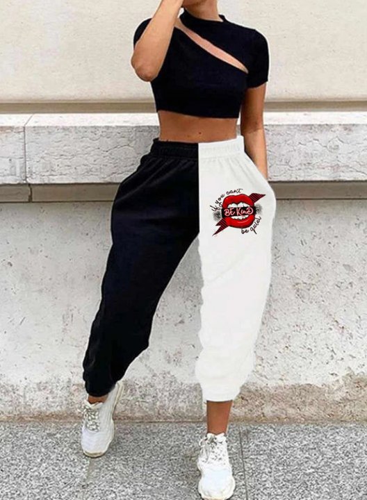 Women's Joggers Color Block Letter Straight High Waist Ankle-length Casual Daily Joggers