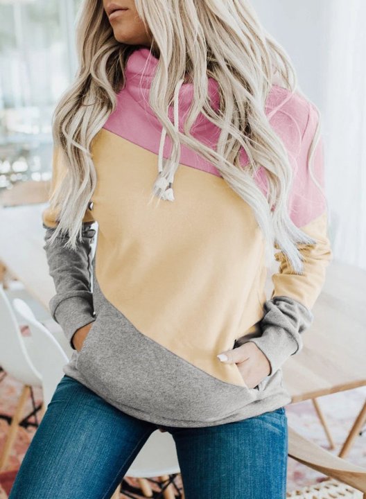 Color Block Stand Neck Long Sleeve Hoodie