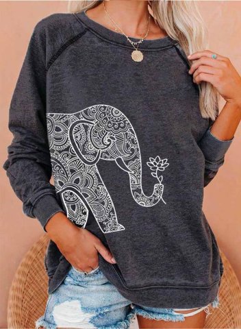 Women's Sweatshirts Elephant Print Long Sleeve Round Neck Daily Sweatshirt
