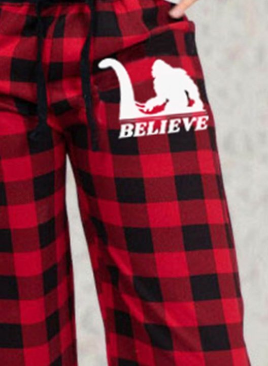 Women's Funny Believe Bigfoot Palazzo Pants Straight Plaid Mid Waist Daily Full Length Pocket Pants