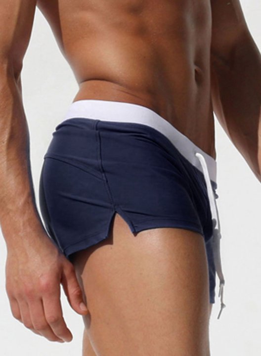 Men's Swim Bottoms Mid Waist Color Block Drawstring Vacation Short Bottoms