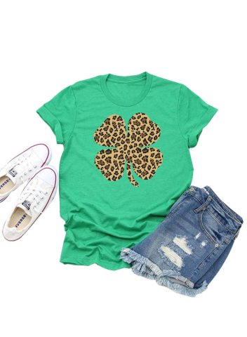 Women's T-shirts Leopard Round Neck Short Sleeve Casual Daily Summer T-shirts