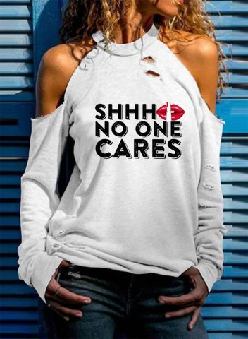 Women's Funny Print - Shhh No One Cares Sweatshirt Casual Letter Off-shoulder Solid Round Neck Short Sleeve Daily Tops Shirts