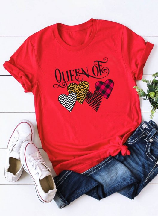 Women's T-shirts Leopard Plaid Letter Heart-shaped Short Sleeve Round Neck Daily T-shirt