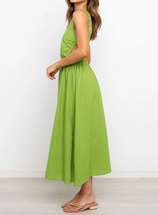 Women's Maxi Dresses Solid Sleeveless Fit & Flare Open-back Maxi Dress