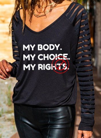 Women's Choice My Rights Sweatshirt V Neck Casual Long Sleeve Feminists Shirts