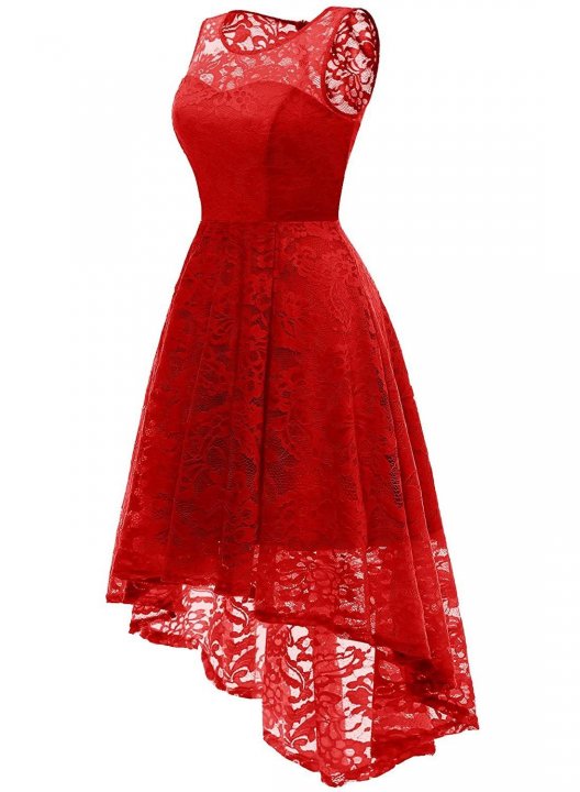 Women's Vintage Floral Lace Dress Solid Sleeveless Irregular Hem Formal Party Midi Dress Cocktail Formal Swing Dress Casual Dress