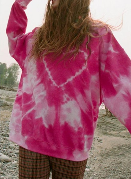 Women's Sweatshirts Tie dye Color Block Heart Print Long Sleeve Round Neck Sweatshirt