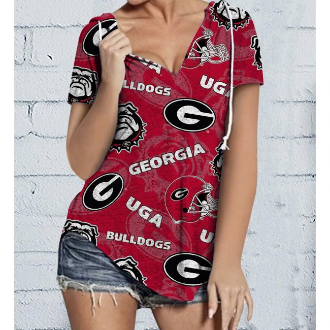 NCAAF Georgia Bulldogs Team Women's V-neck Short Sleeve Hoodie