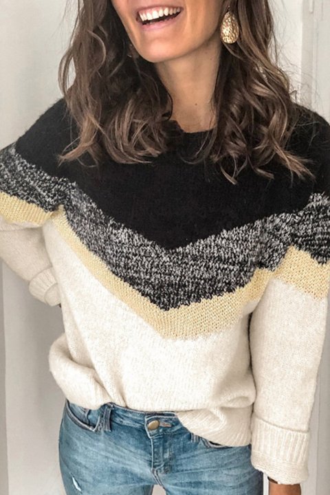 Women's Sweaters V Stripe Pattern Colorblock Sweaters