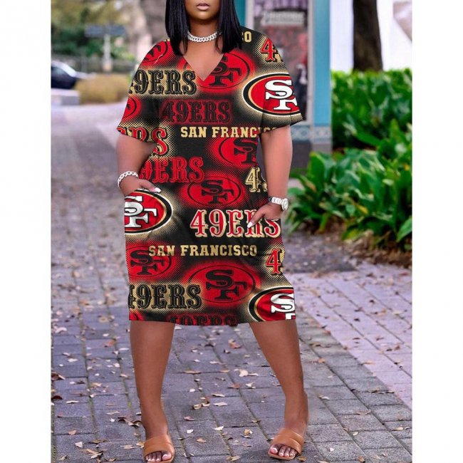 San Francisco 49ers printed V-neck dress with pocket