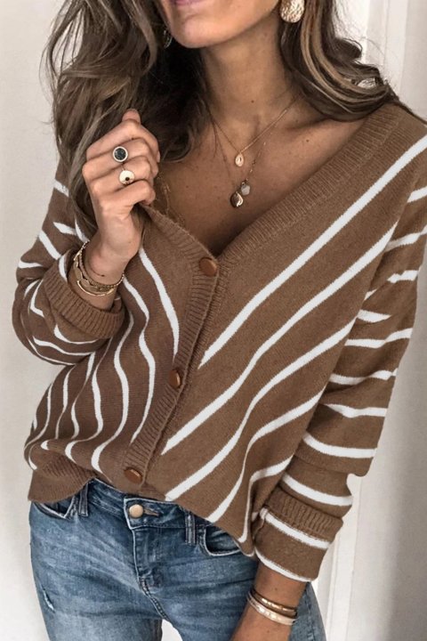 Women's Cardigans V Neck Stripe Long Sleeve Cardigan