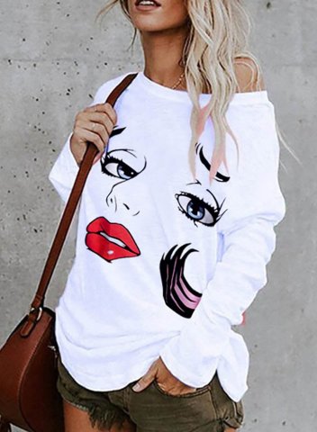 Women's Pullovers Abstract Portrait Long Sleeve Cold-shoulder Daily Tunic Pullover