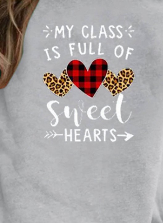 Women's Sweatshirts Letter Heart-shaped Long Sleeve Round Neck Casual Sweatshirt