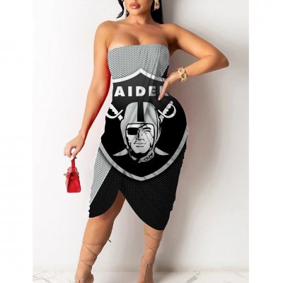 Las Vegas Raiders Printed Irregular Bandeau Midi Dress