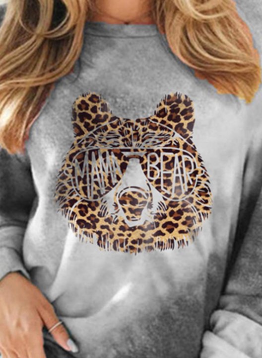 Women's Mama Bear Sweatshirt Casual Animal Print Color Block Round Neck Long Sleeve Daily Pullovers