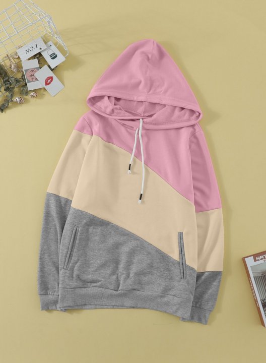 Color Block Stand Neck Long Sleeve Hoodie