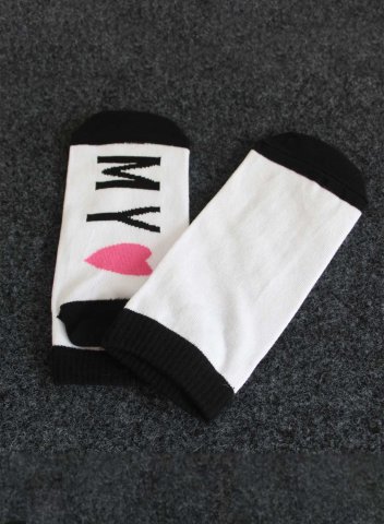 My Love & Girlfriend Print Women's Socks Color Block Letter Cotton Socks