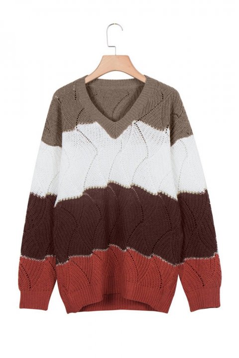 Women's Sweaters V Neck Colorblock Textured Knit Sweaters