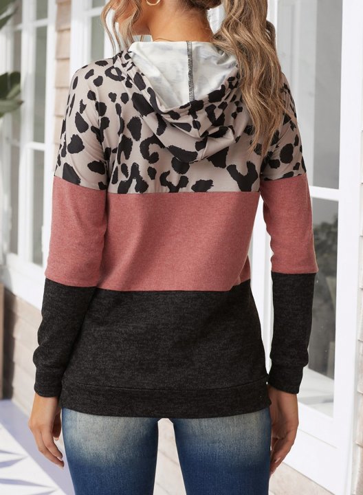 Leopard Print Two-Tone Stitching Casual Sweatshirt