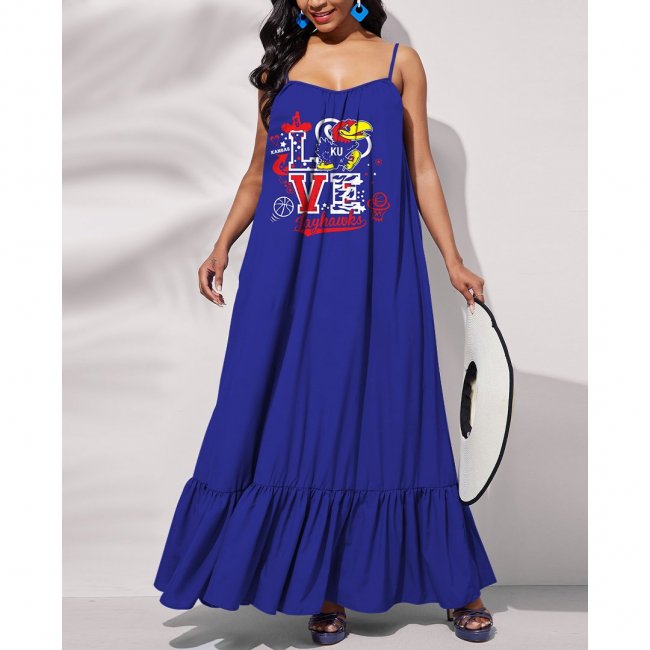 NCAAF KANSAS JAYHAWKS Printed Tie Back Pocket Strap Swing Dress