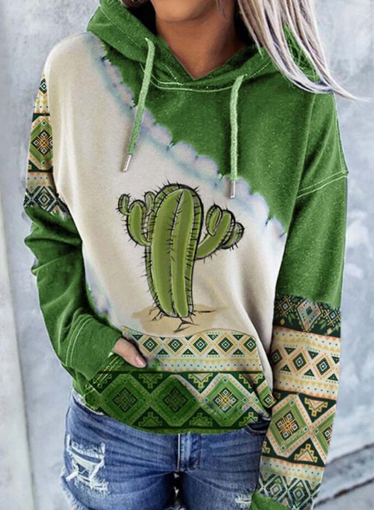 Women's Ethnic Style Geometric Aztec Cactus Hoodies With Pockets